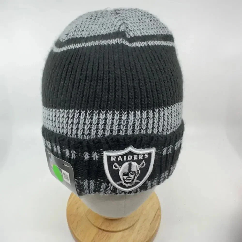 NEW New Era NFL Las Vegas Raiders Beanie Knitted Striped Black Gray Mens Unisex